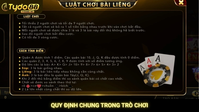 Liêng online - Trải nghiệm game bài kịch tính tại Tydo88 3 Quy định chung trong trò chơi