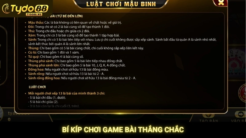Mậu binh online - Hướng dẫn xếp bài chuẩn cho người mới 4 Bí kíp chơi game bài thắng chắc