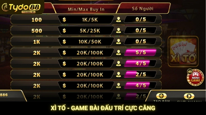Xì tố (poker) Tydo88 - Đấu trí cân não cùng cao thủ 2 Xì tố - Game bài đấu trí cực căng